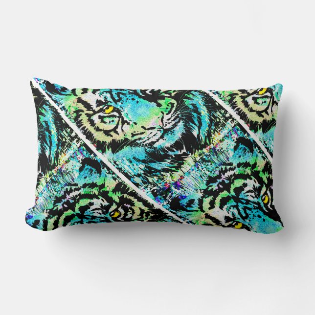 Almofada Lombar Trabalho de arte de Cabeça de Tigre Azul - Travess (Frente)