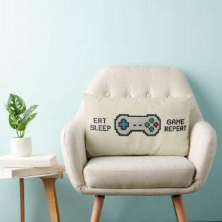 Almofada Lombar Traga o Travesseiro de Pixel Gamer 'Coma Jogue Dur