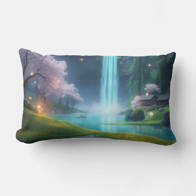 Almofada Lombar "Tranquilidade Turquesa - Despejar em Água Calma (Frente)