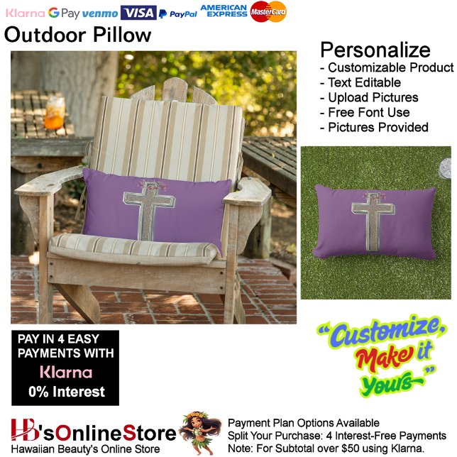 Almofada Lombar Travesseiro ao ar livre com fundo roxo (Cross Outdoor Throw Pillow with Purple Background.)