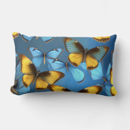 Almofada Lombar Travesseiro Azul com Borboletas