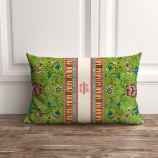 Almofada Lombar Travesseiro Clássico de Chinoiserie Verde com Mono