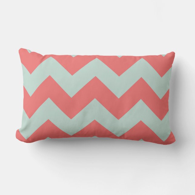 Almofada Lombar Travesseiro Coral e Mint Green Chevron (Frente)