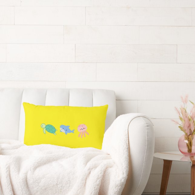 Almofada Lombar Travesseiro de Animais do Mar Cachado com Fundo Am (Sofá)