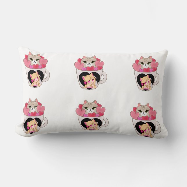 Almofada Lombar Travesseiro de Gato de Café Bonito (Frente)