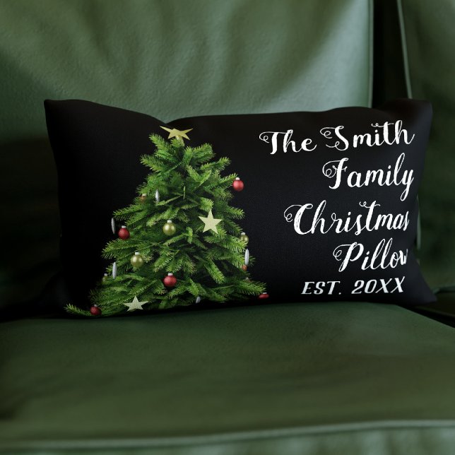 Almofada Lombar Travesseiro de Natal da Família Est do Ano de Nome (Add your family name and year to this festive Christmas tree pillow)