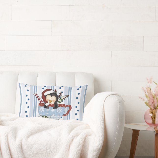 Almofada Lombar Travesseiro de Pinguim Natal (Sofá)
