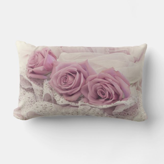 Almofada Lombar Travesseiro de rosas e renda com natureza-morta (Frente)