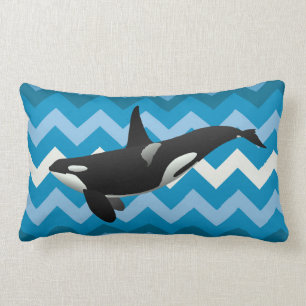 Almofada Lombar Travesseiro decorativo azul de Chevron da baleia