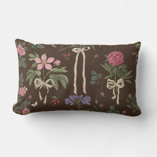 Almofada Lombar Travesseiro Decorativo Botânico Floral com Laço