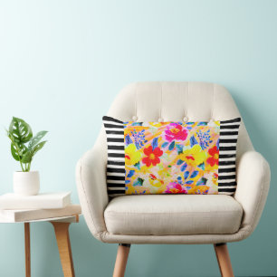Almofada Lombar Travesseiro decorativo Floral Laranja Preto