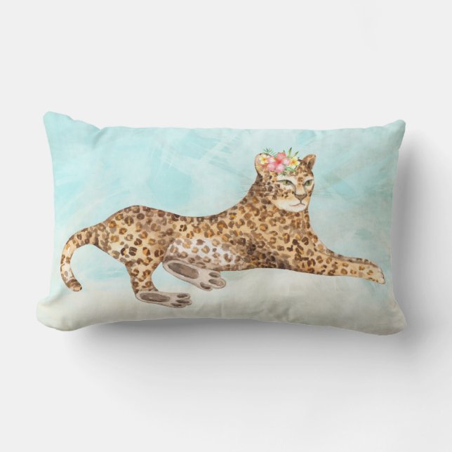 Almofada Lombar Travesseiro decorativo Floral Tropical Leopardo (Frente)
