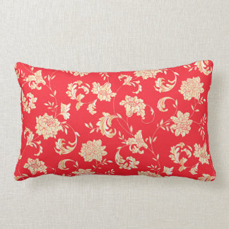 Almofada Lombar Travesseiro decorativo Floral Vermelho e Dourado