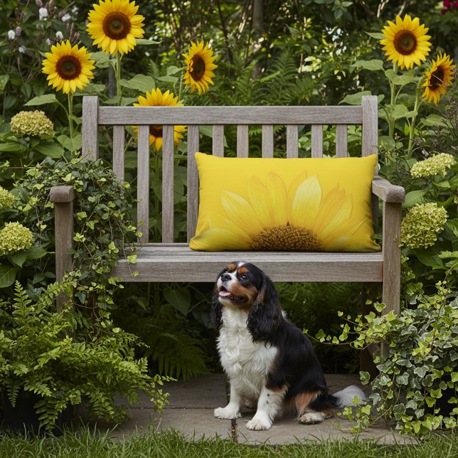 Almofada Lombar Travesseiro decorativo lombar amarelo girassol ext (Bright yellow sunflower outdoor lumbar pillow. 🌻)