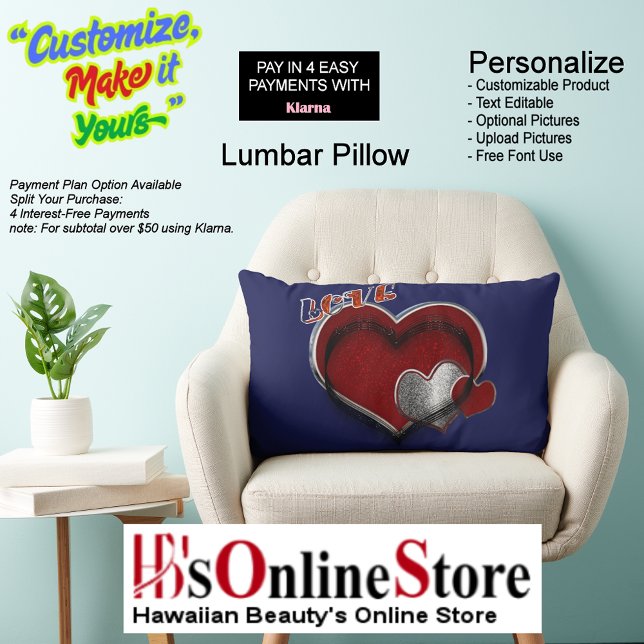 Almofada Lombar Travesseiro decorativo lombar azul Marinho mágico  (Heart Magic Navy Lumbar Throw Pillow.)