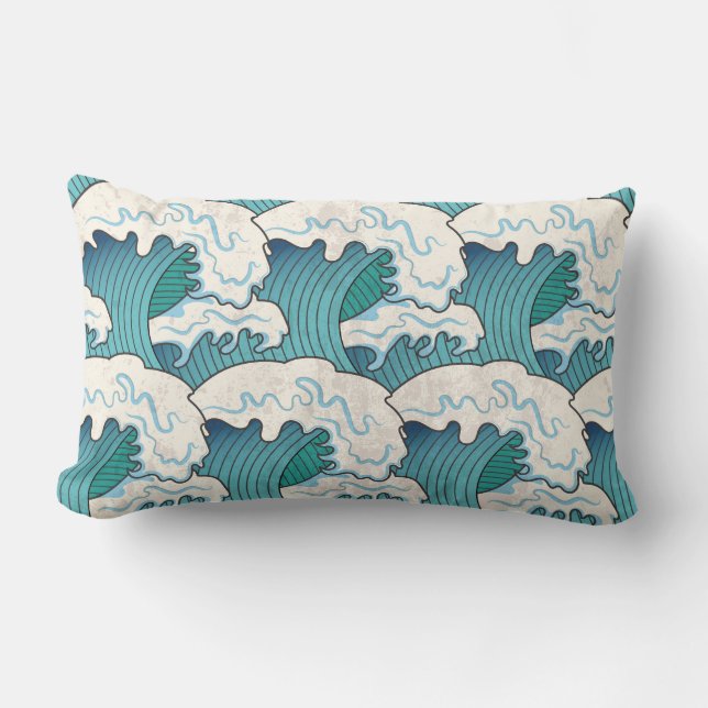 Almofada Lombar Travesseiro decorativo lombar de ondas japonês (Frente)