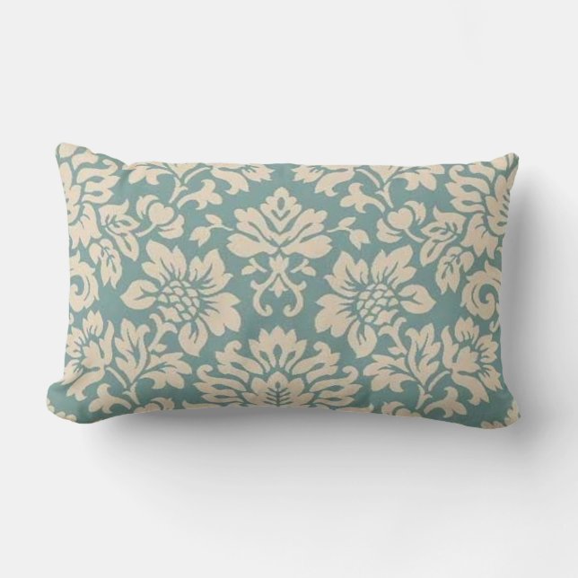 Almofada Lombar Travesseiro decorativo lombar Teal Damask (Frente)