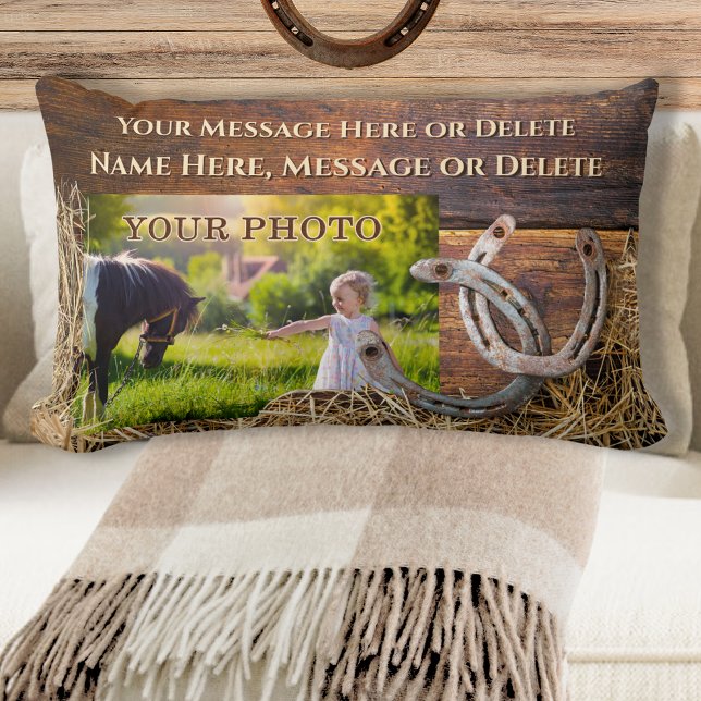 Almofada Lombar Travesseiro decorativo, Rustic Personalizado, Ferr (Photo and Personalized, Horse Throw Pillow. Horseshoe Lumbar Pillow. Great, Horse Remembrance Gifts.)