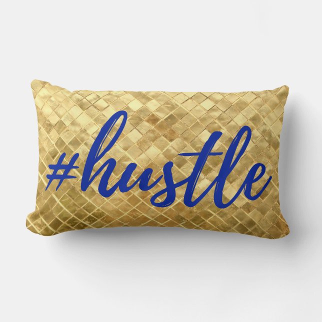 Almofada Lombar Travesseiro Dourado da textura do #Hustle (Frente)
