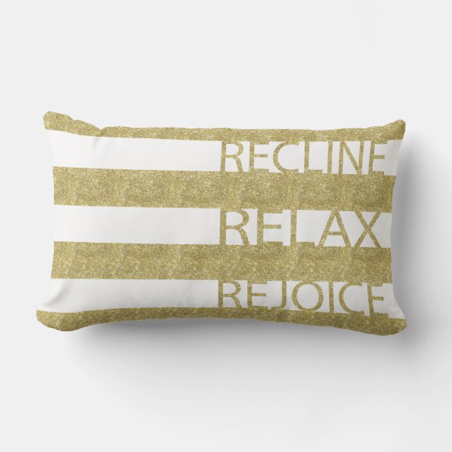 Almofada Lombar Travesseiro Dourado "Recline, Relax, Rejoice" (Frente)