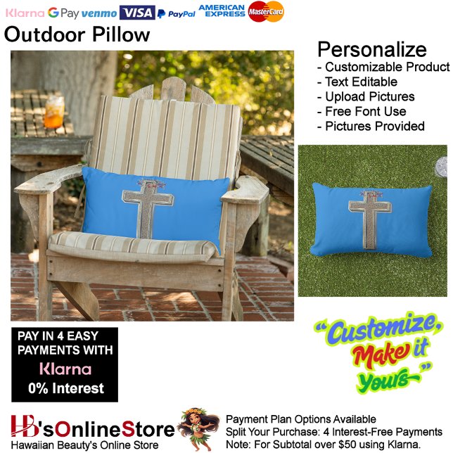 Almofada Lombar Travesseiro Externo com Fundo Azul (Cross Outdoor Throw Pillow with Blue Background.)
