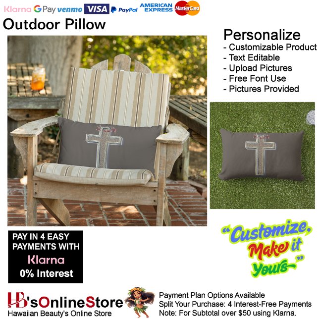 Almofada Lombar Travesseiro Externo com Fundo Marrom (Cross Outdoor Throw Pillow with Brown Background.)