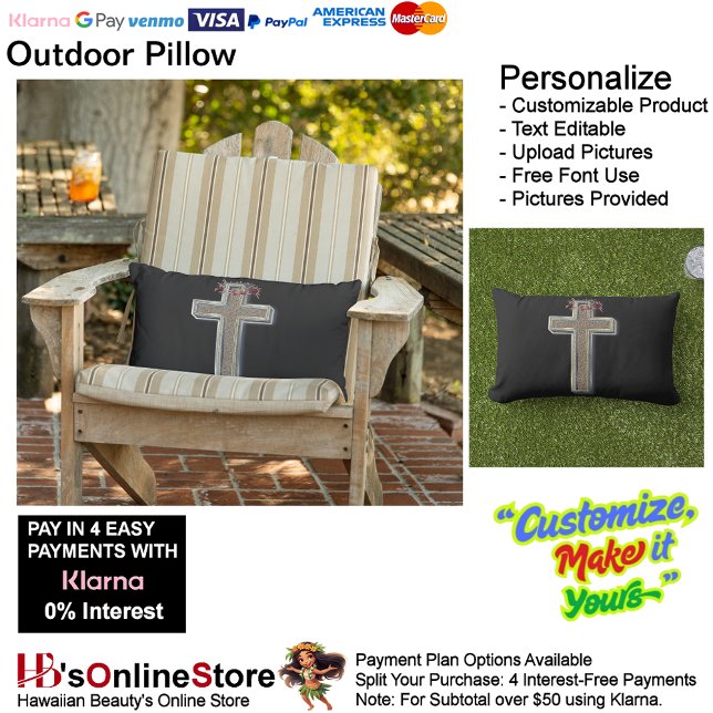 Almofada Lombar Travesseiro Externo com Fundo Preto (Cross Outdoor Throw Pillow with Black Background.)