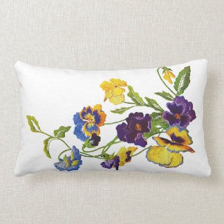 Almofada Lombar Travesseiro Faux Embroidery Pansy