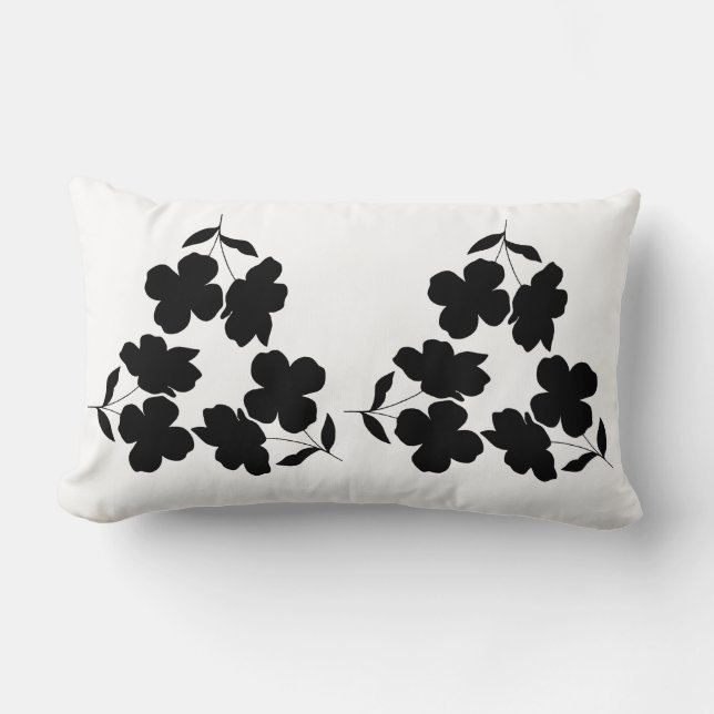 Almofada Lombar Travesseiro Floral Minimalista Preto Clover (Frente)
