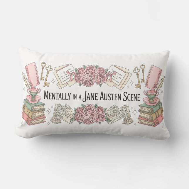 Almofada Lombar Travesseiro Fofo Jane Austen, Presente para Leitor (Frente)