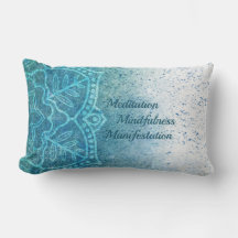 Travesseiro Lombar Azul Branco Ombre Mandala