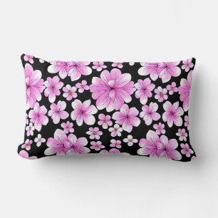 Almofada Lombar Travesseiro Lombar Floral Rosa e Preto
