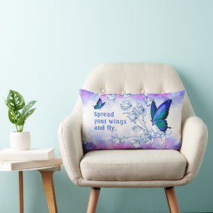 Almofada Lombar Travesseiro lombar Inspiracional Azul Butterfly