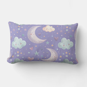Almofada Lombar Travesseiro Lombar Roxo Lua e Nuvens