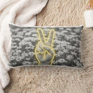 Almofada Lombar Travesseiro Paz e Girassol com Xadrez Amarelo