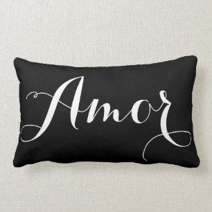 Almofada Lombar Travesseiro preto & branco de Amor da caligrafia