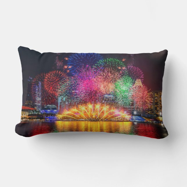 Almofada Lombar Travesseiros decorativos Fireworks de Singapura (Frente)