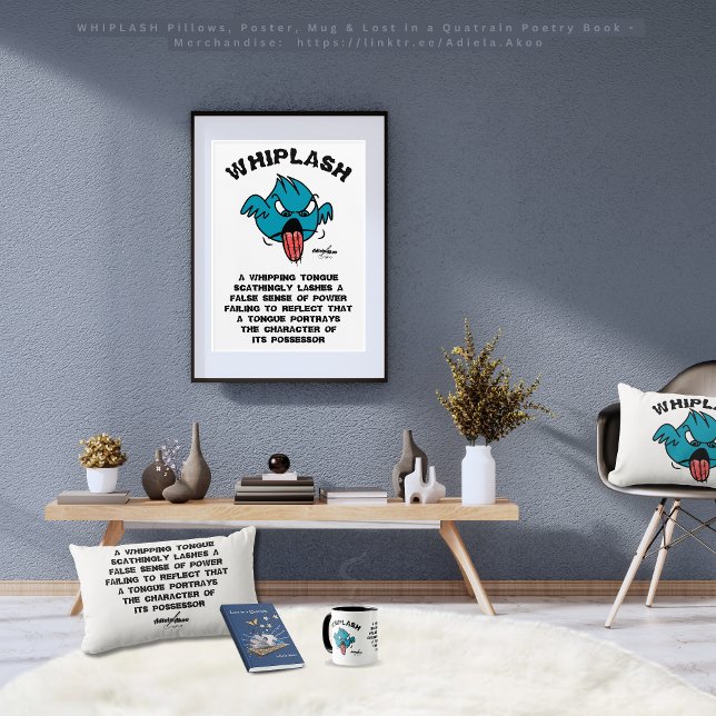 Almofada Lombar TRAVESSEIROS DECORATIVOS WHIPLASH da poeta Adiela  (Whiplash Pillows, Poster, Mug & Lost in a Quatrain Poetry Book by Poet Adiela Akoo. Get yours now!)