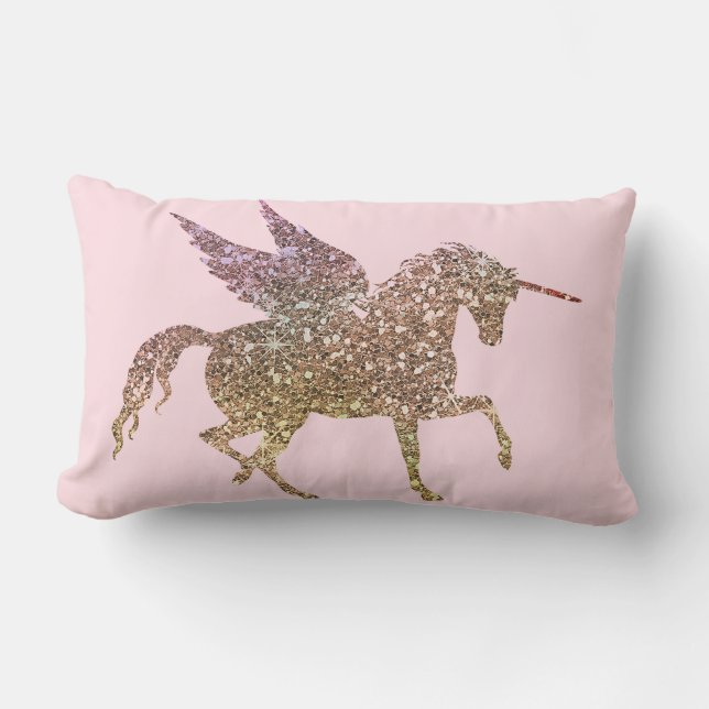 Almofada Lombar Trendy Dourada Glitter Sparkle Unicorn Pegasus Hor (Frente)