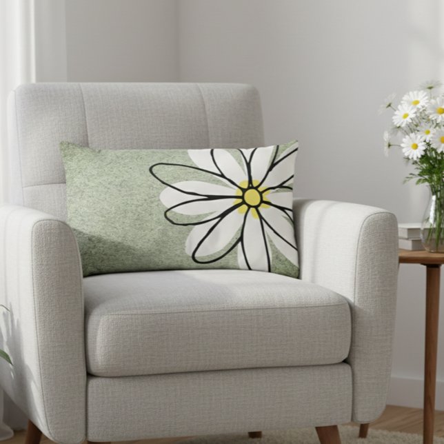 Almofada Lombar Trendy Modern White Doodle Daisy Cinza (Criador carregado)