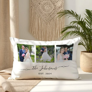 Almofada Lombar Três fotos de casamento Coração Swash Assinatura