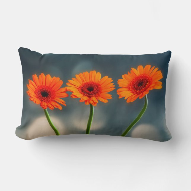 Almofada Lombar Três Gerberas Laranja num Cushion Lombar de Linha (Frente)
