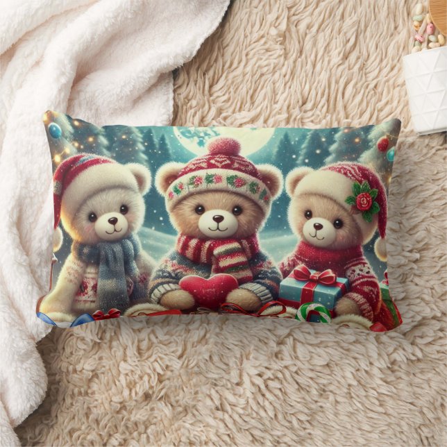 Almofada Lombar Três Ursos de Teddy Bonitos Feliz Natal (Cobertor)