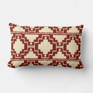 Almofada Lombar Tribal asteca de Ikat - bege, Borgonha e rosa
