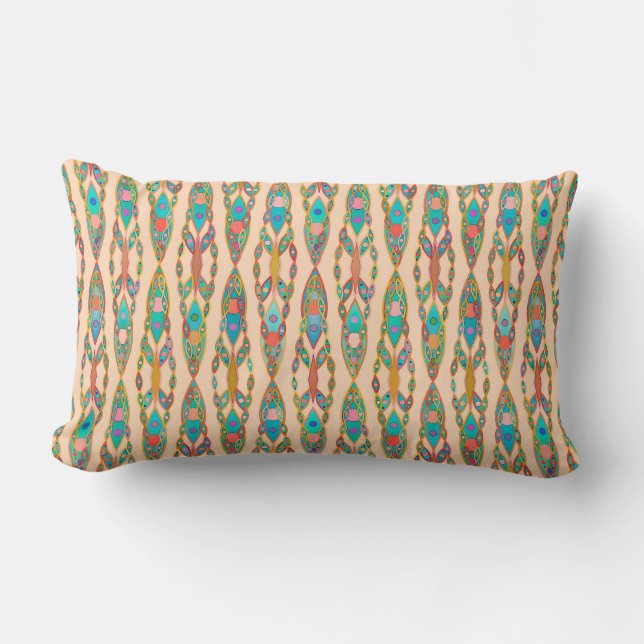 Almofada Lombar Tribal Batik - Rosa Pêssego e Turquesa (Frente)