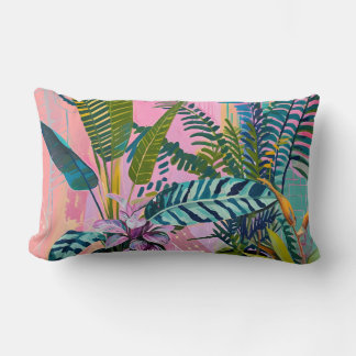 Almofada Lombar Tropical pink flamingos set against lush green