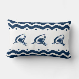 Almofada Lombar Tubarão Marinho Náutico Azul e Branco Moderno