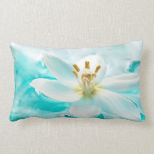 Almofada Lombar Tulipa Branca Flor Azul Água Pond Aqua Turquoise