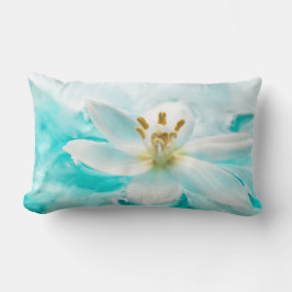Almofada Lombar Tulipa Branca Flor Azul Água Pond Aqua Turquoise