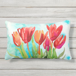 Almofada Lombar Tulipa Vermelha de Aquarela no Travesseiro decorat